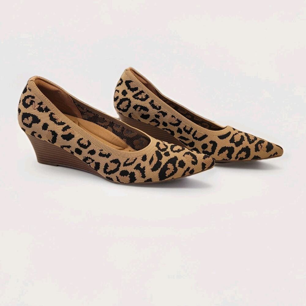 Vivaia Leopard Print Aria Knit Pointed Toe Wedge Pro Shoes 40.5/US 9 - 9.5